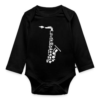 Saxophone Pixel Art - Body Bébé bio manches longues - noir - Devant
