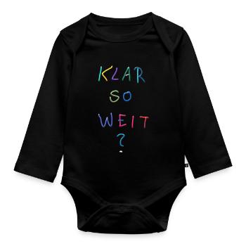 Klar So Weit? Bunter Schriftzug - Baby Bio-Langarm-Body - Schwarz - Vorne