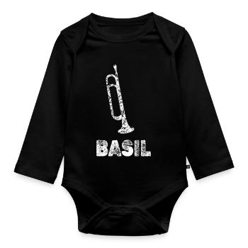 Trompeten Basil - Baby Bio-Langarm-Body - Schwarz - Vorne