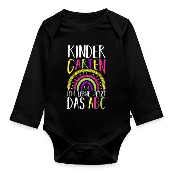 Kindergarten Ade Ich Lerne Jetzt Das ABC - Baby Bio-Langarm-Body - Schwarz - Vorne