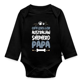 Offizieller Australian Shepherd Papa - Baby Bio-Langarm-Body - Schwarz - Vorne