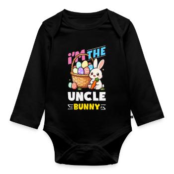 Joyeuse Pâques, douce chasse aux œufs du lapin, œufs de Pâques - Body Bébé bio manches longues - noir - Devant