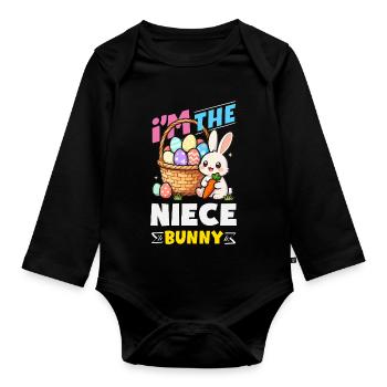 Joyeuse Pâques, douce chasse aux œufs du lapin, œufs de Pâques - Body Bébé bio manches longues - noir - Devant