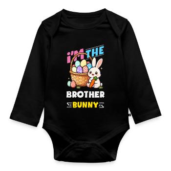 Joyeuse Pâques, douce chasse aux œufs du lapin, œufs de Pâques - Body Bébé bio manches longues - noir - Devant