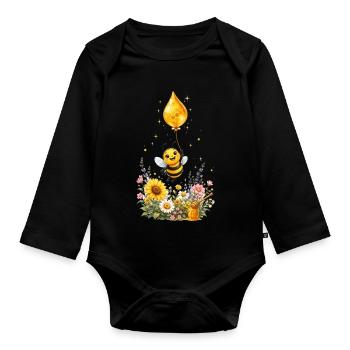 Biene Honig Imker Honigwabe Blumen Wiese Insekt - Baby Bio-Langarm-Body - Schwarz - Vorne