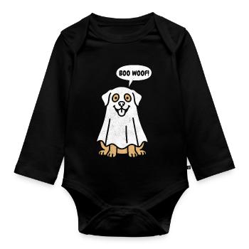 Labrador Boo Woof - Cadeau drôle pour un chien d’Halloween - Body Bébé bio manches longues - noir - Devant