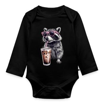 Waschbär Eiskaffee - Baby Bio-Langarm-Body - Schwarz - Vorne