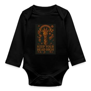 Keep Your Head High – Fun Giraffe Design - Organic Longsleeve Baby Bodysuit - black - Front