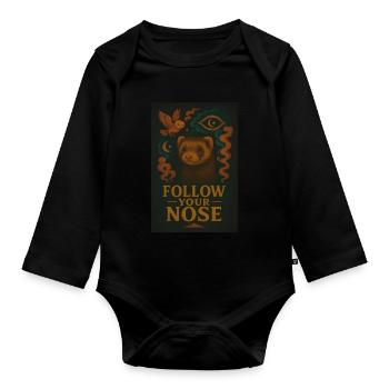 Follow Your Nose – Funny Ferret Design - Organic Longsleeve Baby Bodysuit - black - Front