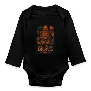 Be Brave – Brave Lion with Cupcake - Organic Longsleeve Baby Bodysuit - black - Front
