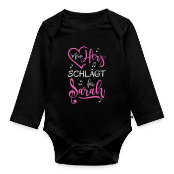 Mein Herz schlägt für Sarah - Baby Bio-Langarm-Body - Schwarz - Vorne