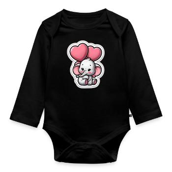 Cute baby elephant with heart balloon elephant mom - Organic Longsleeve Baby Bodysuit - black - Front
