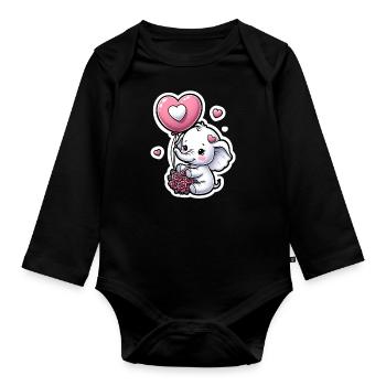 Cute baby elephant with heart balloon elephant mom - Organic Longsleeve Baby Bodysuit - black - Front