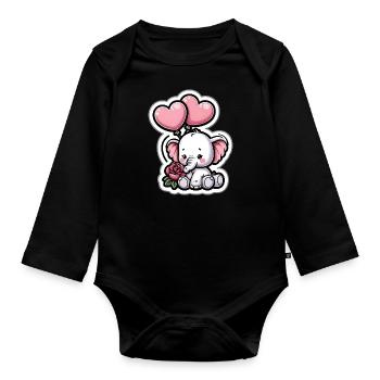 Cute baby elephant with heart balloon elephant mom - Organic Longsleeve Baby Bodysuit - black - Front