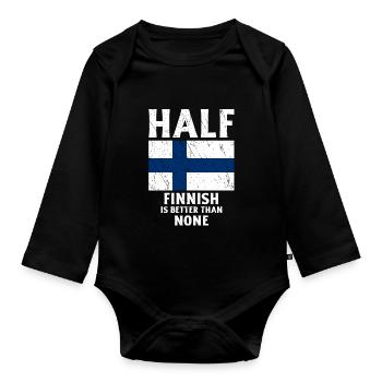 Halb finnisch ist besser als gar nicht Nationalfla - Baby Bio-Langarm-Body - Schwarz - Vorne