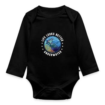 Life Looks Better Underwater Scuba Diver Diving Sn - Baby Bio-Langarm-Body - Schwarz - Vorne