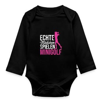 Echte Mädchen Spielen Minigolf Golfspieler Golfen - Baby Bio-Langarm-Body - Schwarz - Vorne
