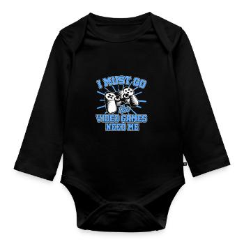 I Must Go The Video Games Need Me Video Game Playe - Baby Bio-Langarm-Body - Schwarz - Vorne