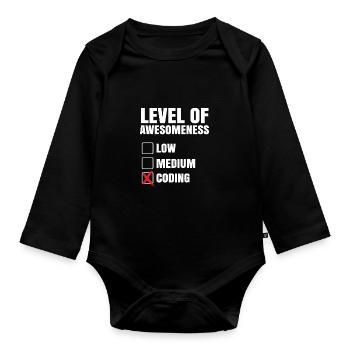 Level Of Awesomeness Low Medium Coding Programming - Baby Bio-Langarm-Body - Schwarz - Vorne