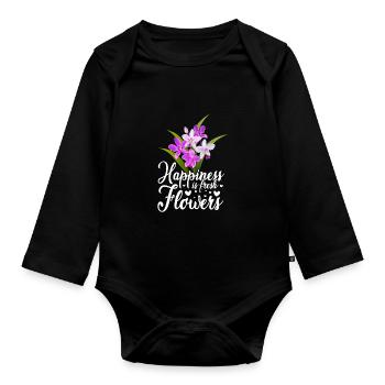 Happiness Is Fresh Flowers Gardener Botancial Plan - Baby Bio-Langarm-Body - Schwarz - Vorne