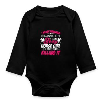 I Never Dreamed I'd Grow Up Top Be A Horse Girl Eq - Baby Bio-Langarm-Body - Schwarz - Vorne