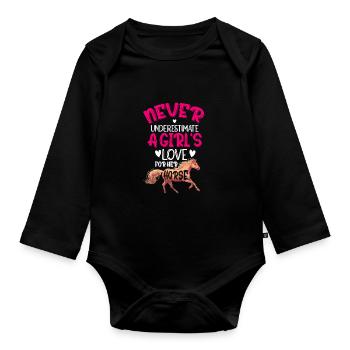 Never Underestimate A Girl's Love For Her Horse Eq - Baby Bio-Langarm-Body - Schwarz - Vorne