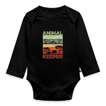 Retro Graphic Animal Keeper Zoo Keeper Animal Love - Baby Bio-Langarm-Body - Schwarz - Vorne