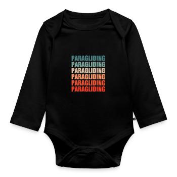 Retro Graphic Paragliding Paraglider Parachute Sky - Baby Bio-Langarm-Body - Schwarz - Vorne