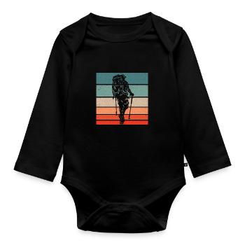 Retro Graphic Hiking Hiker Mountaineering Trekking - Baby Bio-Langarm-Body - Schwarz - Vorne