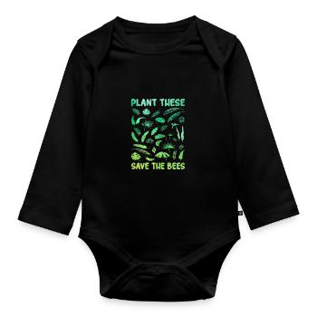 Plant These Save The Bees Gardening Gardener Hobby - Baby Bio-Langarm-Body - Schwarz - Vorne