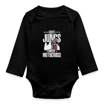 Echte Jungs Fahren Motocross Motorradfahrer Enduro - Baby Bio-Langarm-Body - Schwarz - Vorne