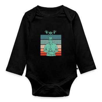 Retro Graphic Drone Flying Quadcopter Pilot RC Dro - Organic Longsleeve Baby Bodysuit - black - Front