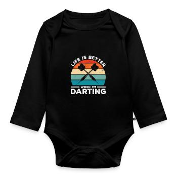 Life Is Better When I'm Throwing Darts Darting Dar - Organic Longsleeve Baby Bodysuit - black - Front