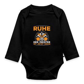 Ruhe Der Meister Ist Jetzt Dran Dartspieler Darter - Baby Bio-Langarm-Body - Schwarz - Vorne