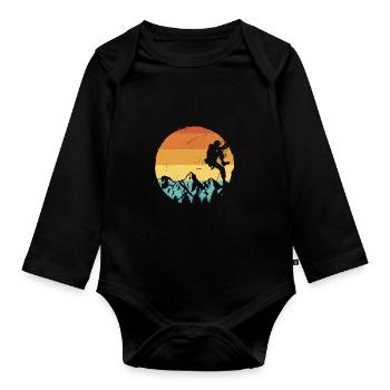 Retro Graphic Climbing Bouldering Rock Climber Mou - Organic Longsleeve Baby Bodysuit - black - Front