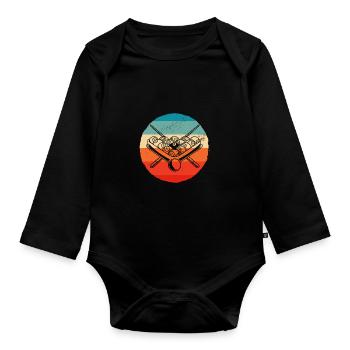 Retro Graphic Pool Billard Snooker Billard Cue 8-B - Organic Longsleeve Baby Bodysuit - black - Front
