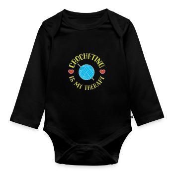 Le crochet est ma thérapie - Body Bébé bio manches longues - noir - Devant