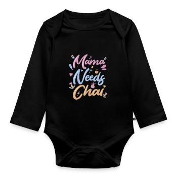 Chai Latte Tea Drink tea drinkers - Organic Longsleeve Baby Bodysuit - black - Front
