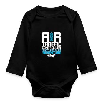 Fluglotse Flughafen Tower - Baby Bio-Langarm-Body - Schwarz - Vorne