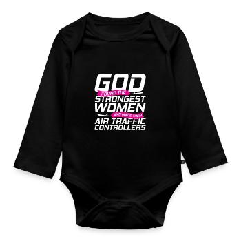 Fluglotse Flughafen Tower - Baby Bio-Langarm-Body - Schwarz - Vorne