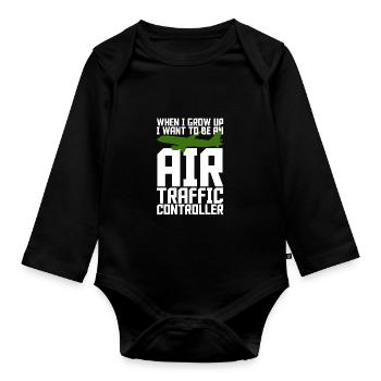 Fluglotse Flughafen Tower - Baby Bio-Langarm-Body - Schwarz - Vorne