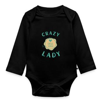 Cross Stitch Cross Stitch Embroidery - Organic Longsleeve Baby Bodysuit - black - Front