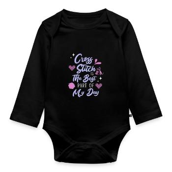 Cross Stitch Cross Stitch Embroidery - Organic Longsleeve Baby Bodysuit - black - Front