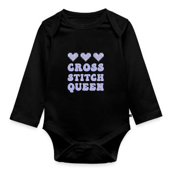 Cross Stitch Cross Stitch Embroidery - Organic Longsleeve Baby Bodysuit - black - Front