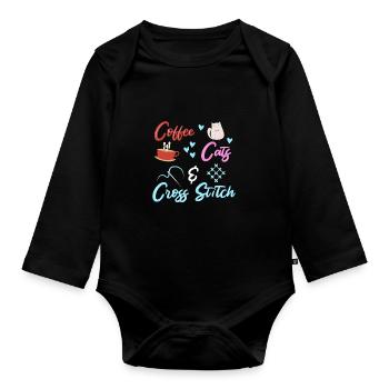 Cross Stitch Cross Stitch Embroidery - Organic Longsleeve Baby Bodysuit - black - Front