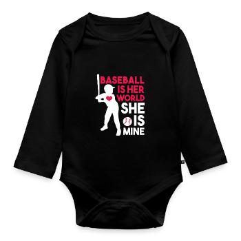 Baseball player Baseball - Organic Longsleeve Baby Bodysuit - black - Front
