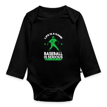 Baseball player Baseball - Organic Longsleeve Baby Bodysuit - black - Front