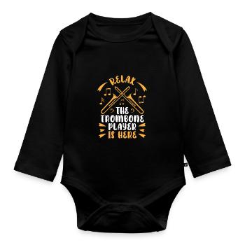 Trombone trombonist - Organic Longsleeve Baby Bodysuit - black - Front
