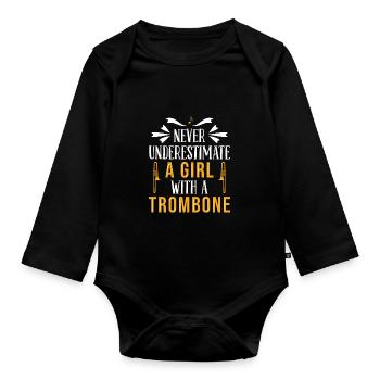 Trombone trombonist - Organic Longsleeve Baby Bodysuit - black - Front