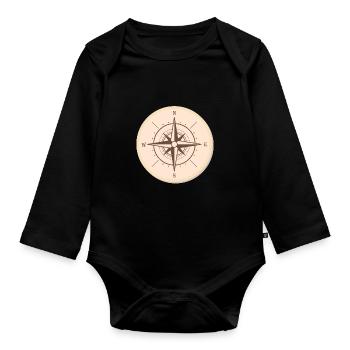 The compass rose finally compasses to indicate the North - Organic Longsleeve Baby Bodysuit - black - Front